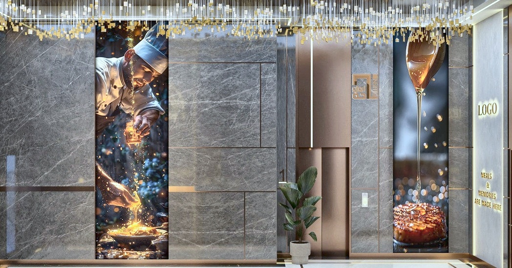 Lift lobby — vertical art panels