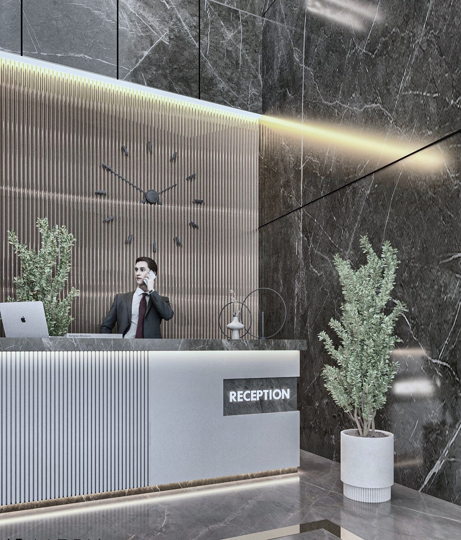 Administrative entrance in grey marble