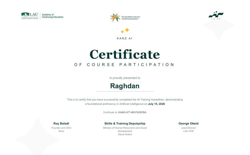 Certificate: AI Training Hackathon — Course Participation