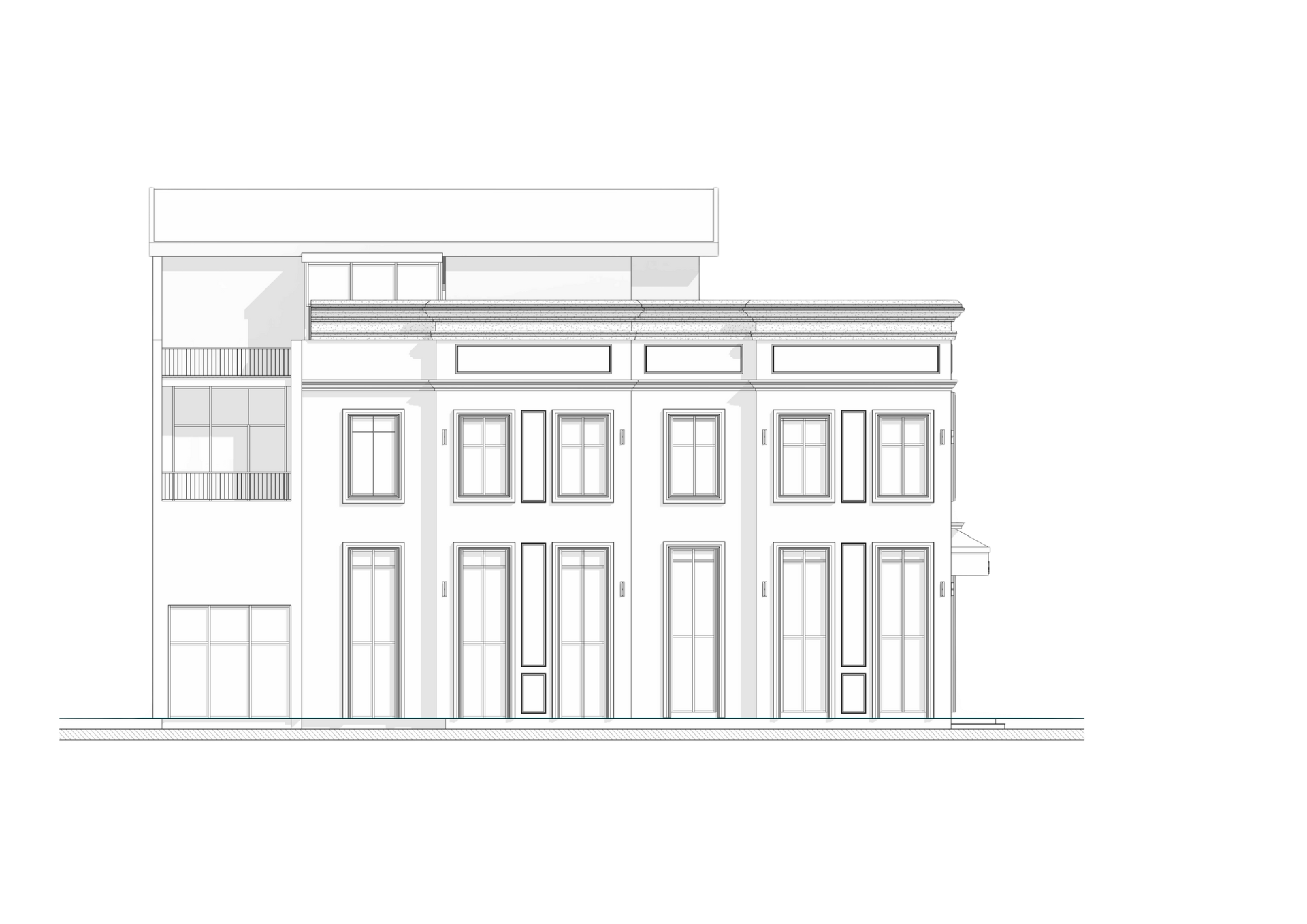 Rear elevation — line drawing