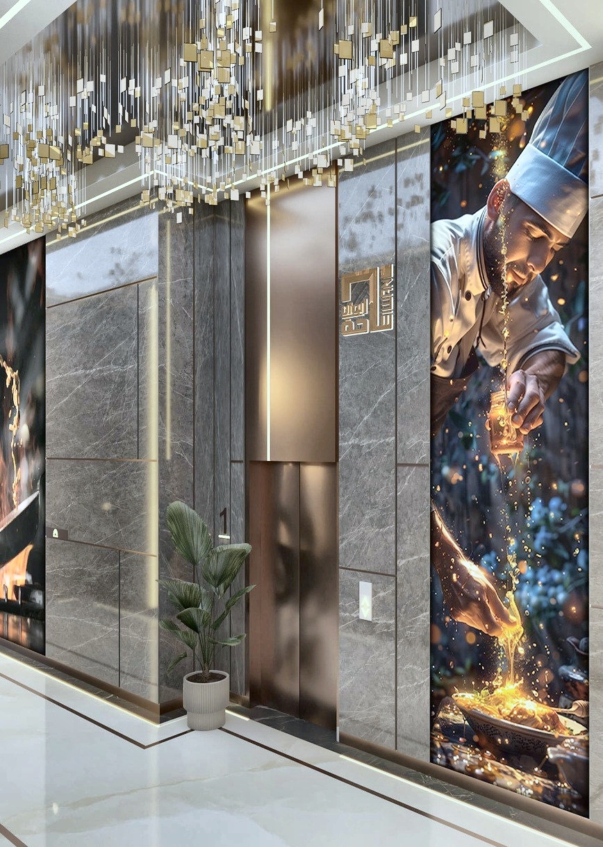 Lift lobby in grey marble