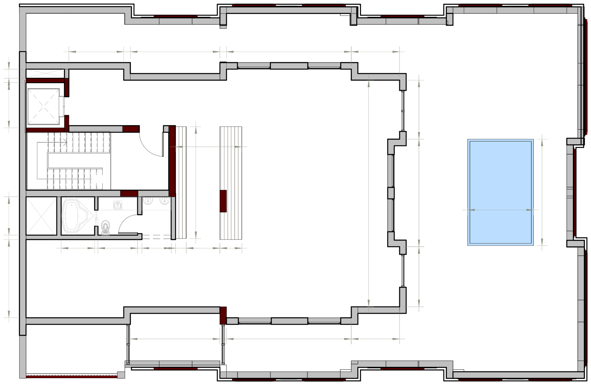 Upper floor plan with pool