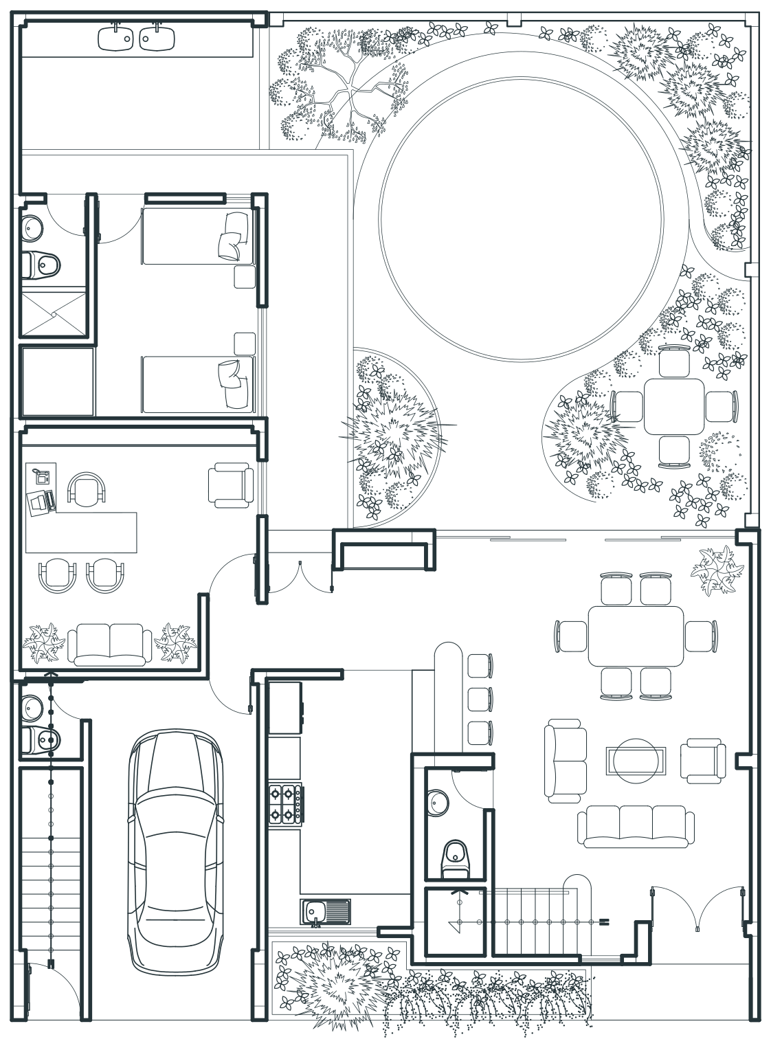 Line ground-floor plan with landscape