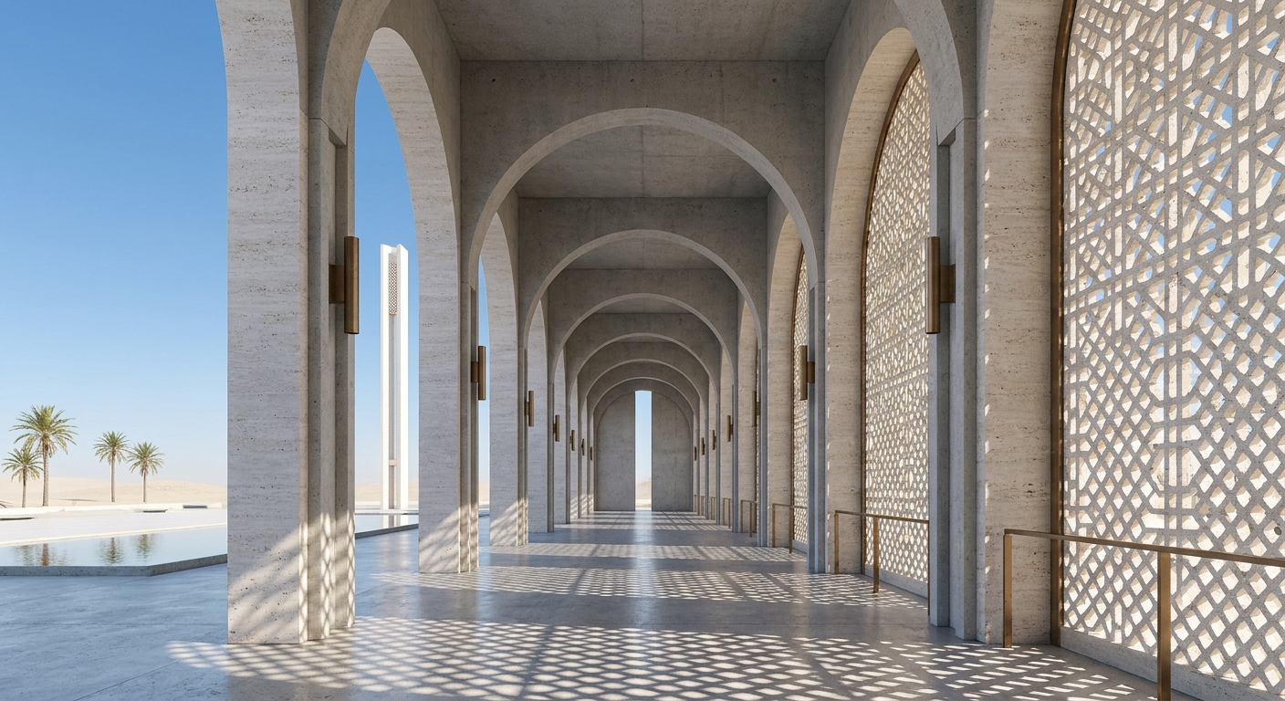 Contemporary Mosque — Light & Mass — interior 04-corridor