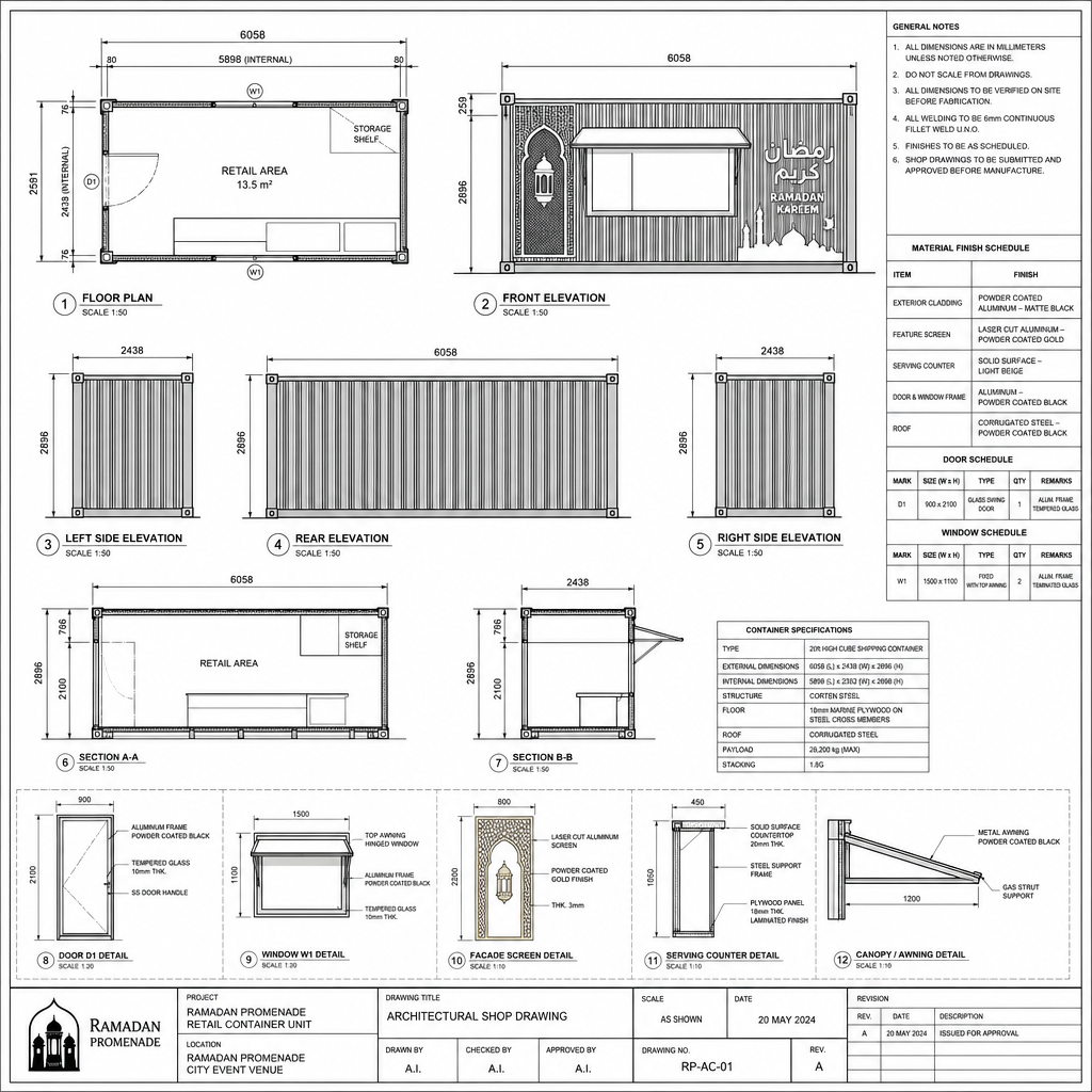 Shop Drawing — Façade + Rawashin