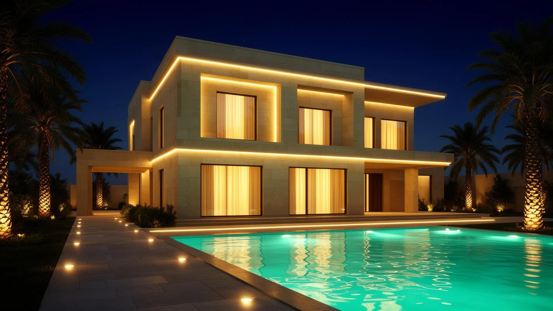 Villa exterior — night render